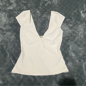 Y2K Free People Cream Deep V-Neck Tank Top